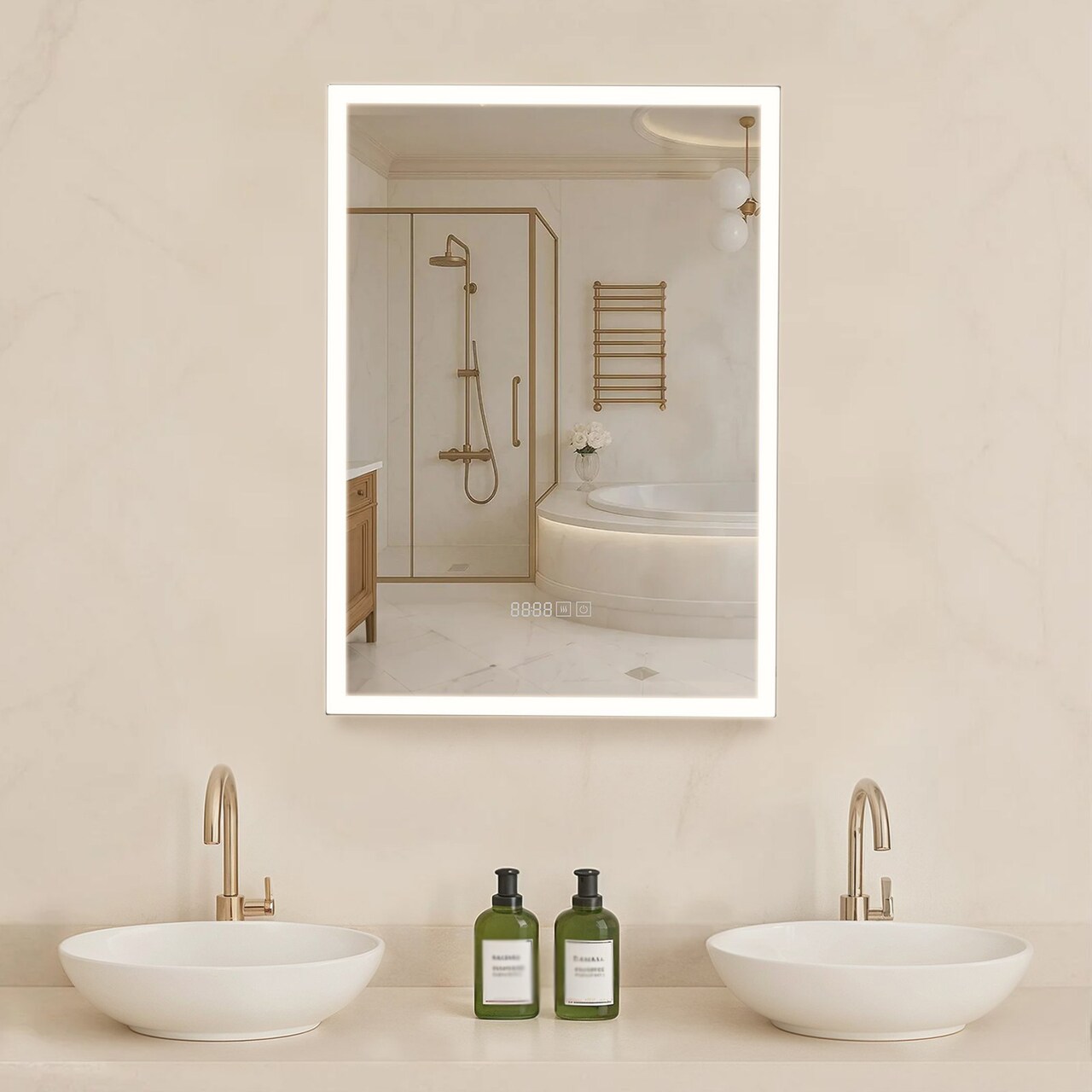 Clear LED Lighted Mirror Cabinet with Anti-Fog, Dimmable and Adjustable Shelves